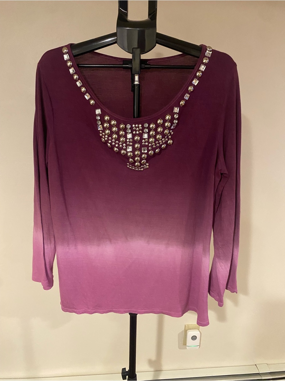 INC International Concepts Purple Ombre Jewel-Embellished Long Sleeve Top